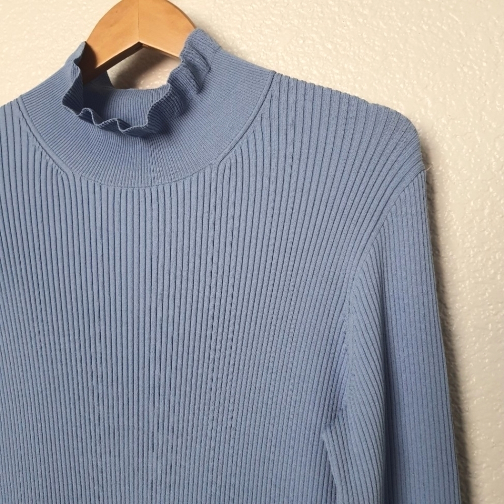 J. Crew Supersculpt Ribbed Midi Dress Long Sleeve Ruffle Trim Blue Size XL - Picture 7 of 16